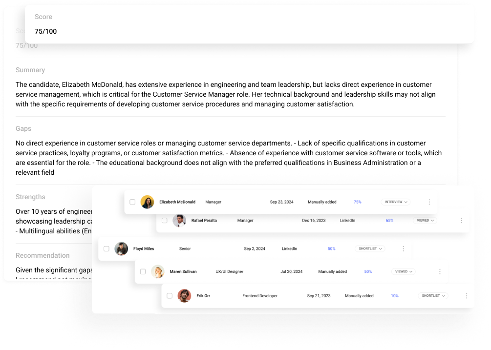 AI-powered candidate screening on Hirebee efficiently identifies top talent by analyzing skills, experience, and resume details to streamline the recruitment process.