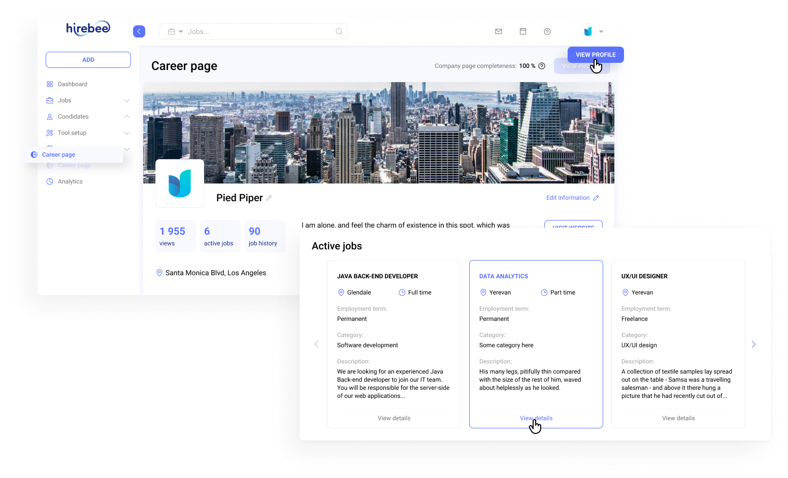 Showcase vacancies effortlessly with Hirebee’s one-click career site integration, automating workflows to save time and connect with candidates easily.