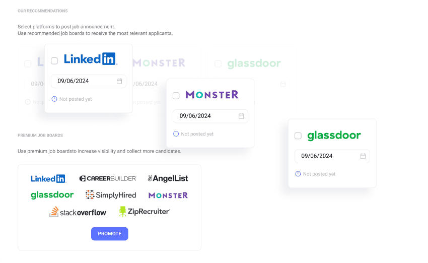 Job distribution of the Hirebee platform displaying multiple job boards where users can post their job listings.
