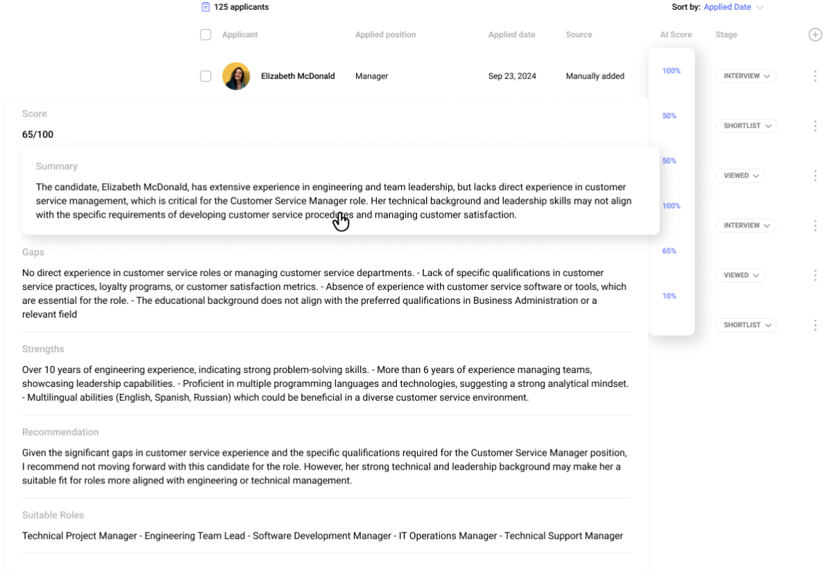 Hirebee’s AI-powered screening tool