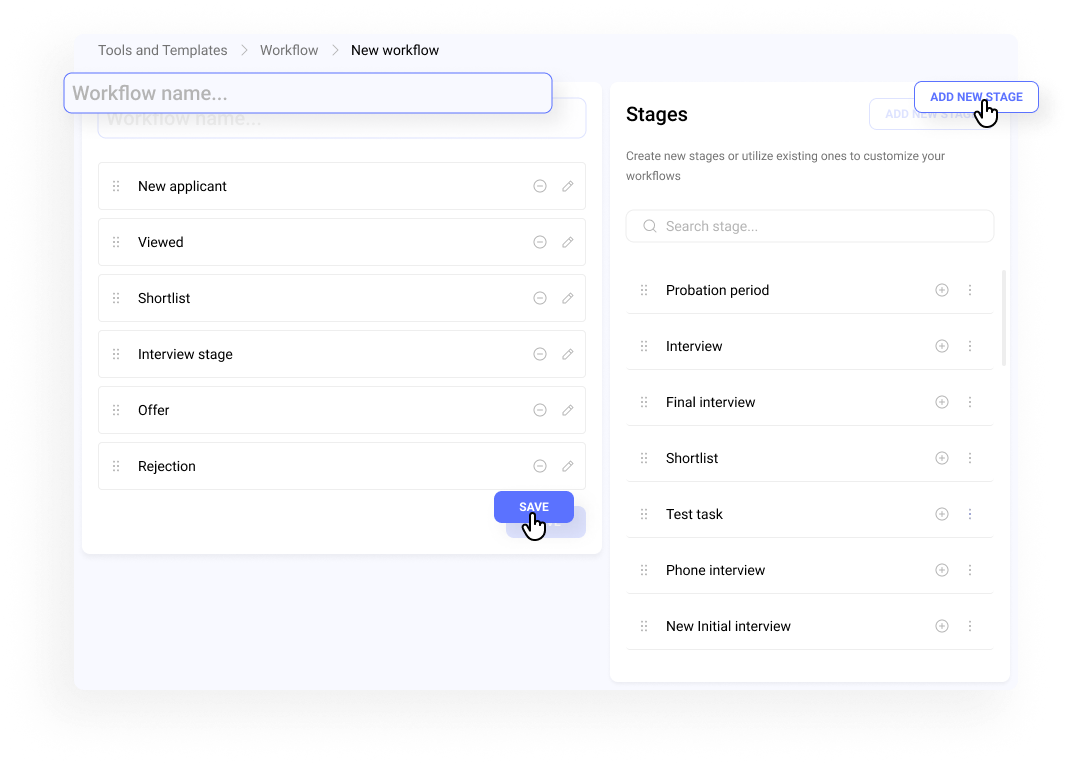 Hirebee’s customizable workflows, allowing you to create and manage multiple hiring processes tailored to departmental needs, saving time and resources.