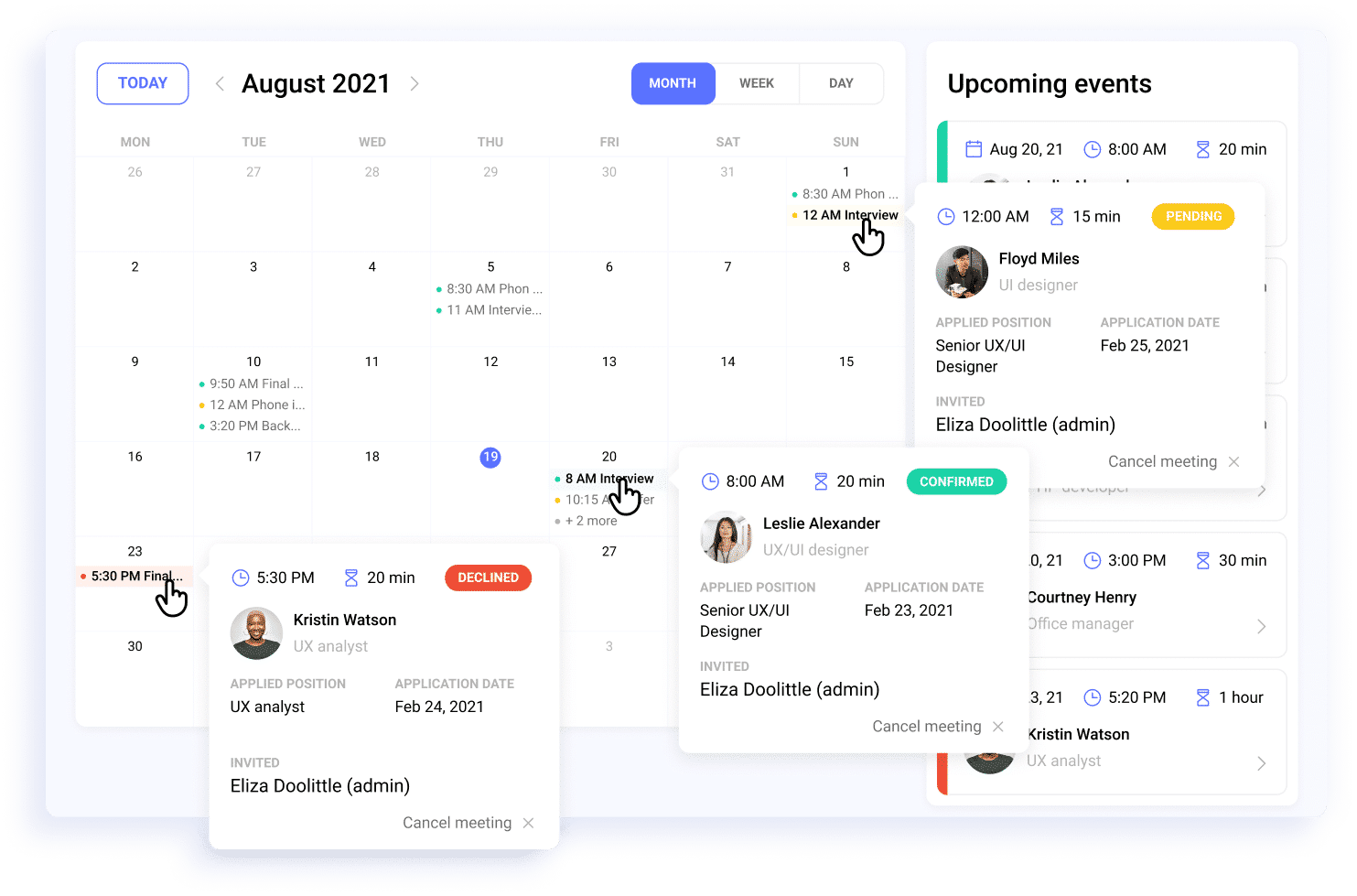 Builtin calendar and mailbox Hirebee