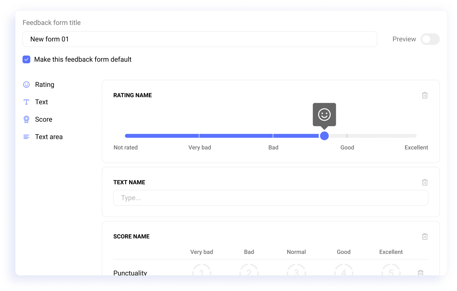 Screenshot of a feedback form with ratings for professional and personal skills, plus a comments section for candidate evaluation.