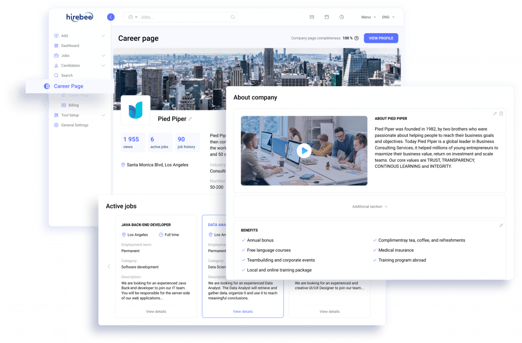 A screenshots of a company page