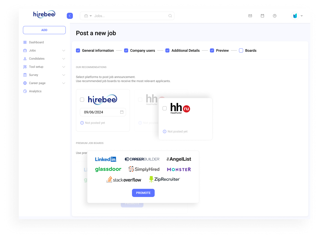 ntegrations with Monster, ZipRecruiter, HeadHunter and more