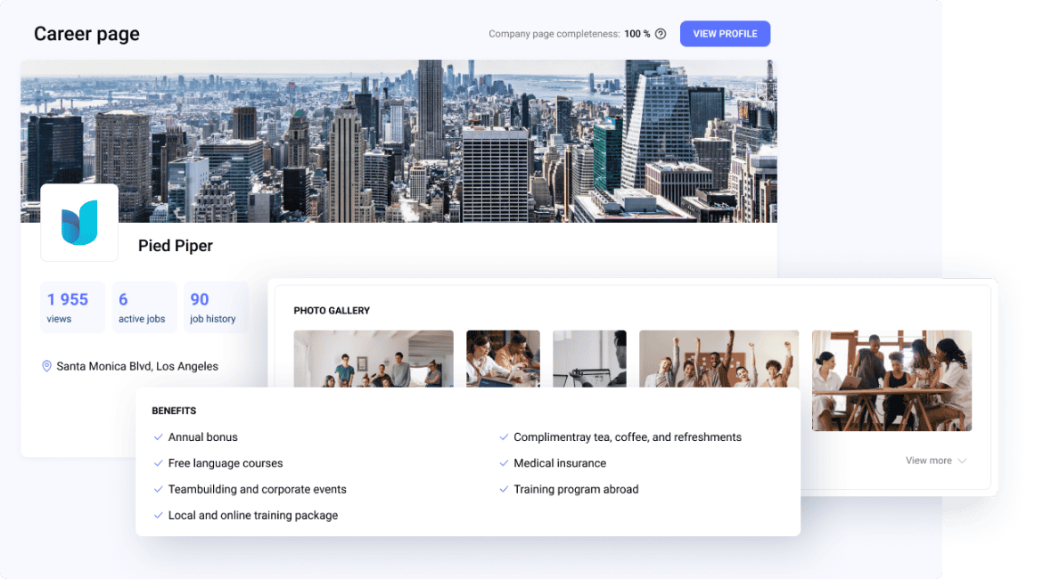 Hirebeeās career page sections, highlighting features for effective recruitment marketing.