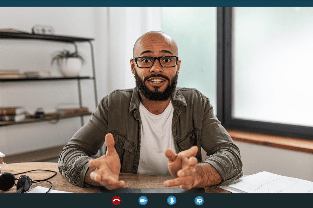 Online Interview Device Screenshot With a Man Making a Video Call