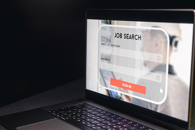 Computer screen displaying a job search board, featuring European job boards for job seekers to explore opportunities across Europe.
