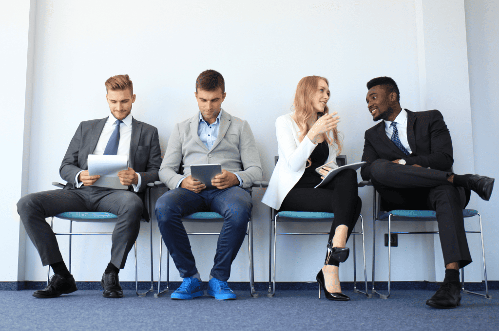 Stressful people waiting job interview