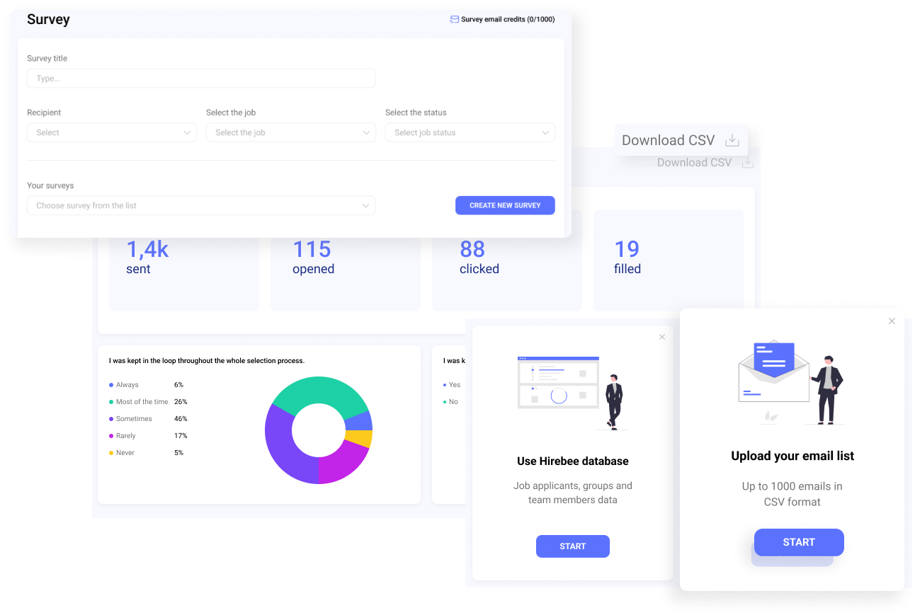 Track survey engagement, monitor responses, and download data in CSV format for in-depth analysis and informed decision-making.