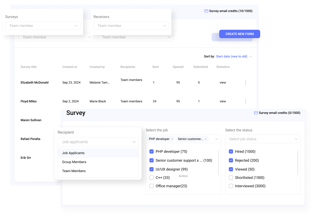 Hirebee.ai integrates with your database to streamline feedback collection and improve collaboration with team members, groups, and job applicants.